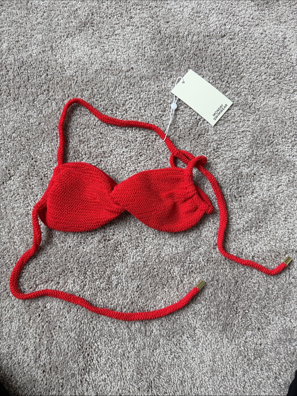 Monday Swimwear Red Crochet Bikini Top with Twist Front